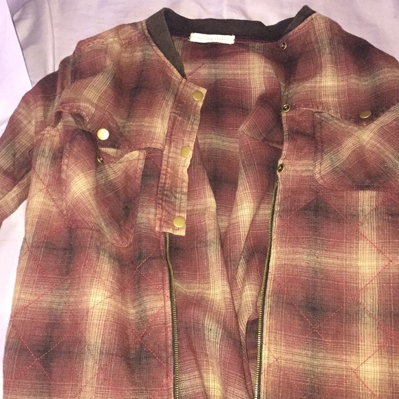 Plaid Buckle Half Zip, Half Button Up - Picture 2 of 4